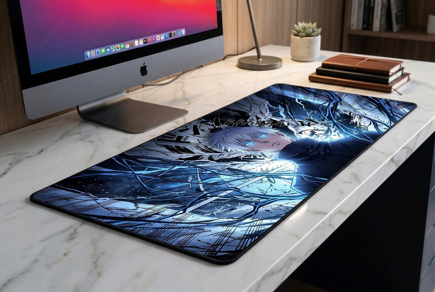 Anime Sorcerer Desk Mat, Mystic Energy Mousepad, XL Gaming Deskpad, Purple Aura Manga Style Mat, Premium 4mm Thick