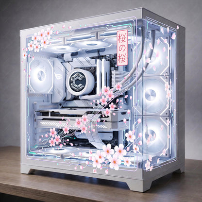 Cyber Sakura PC Case Skin | Cherry Blossom Static Cling for Glass Panel | Anime Gaming Setup Decor | Custom Sizes