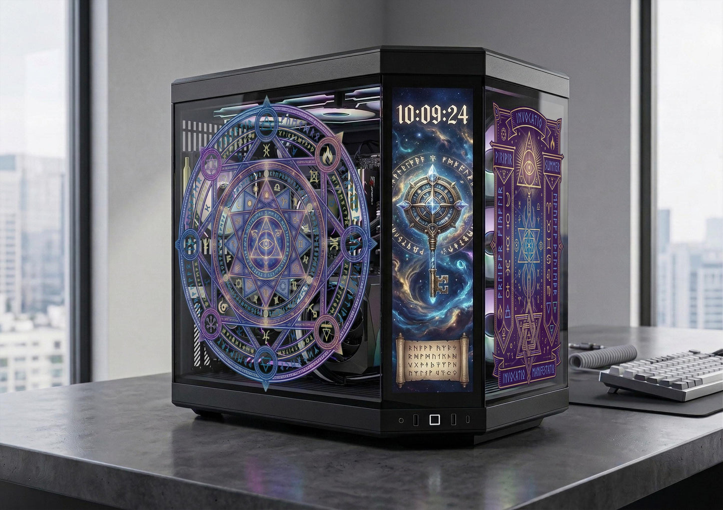 Mystical Rune PC Case Glass Skin | Magic Circle for Tempered Glass | Aesthetic Gaming PC Decor | Custom Computer Mod Decal