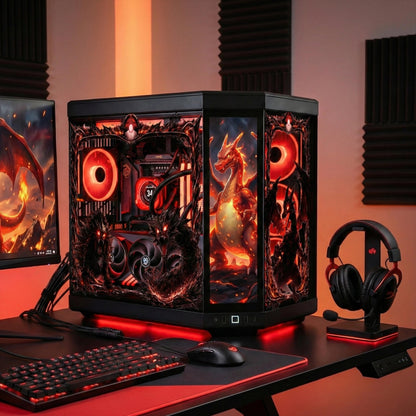 Fire Dragon PC Case Skin | Custom Size PC Case Wrap | Static Cling Glass Skin | Anime Gaming Setup