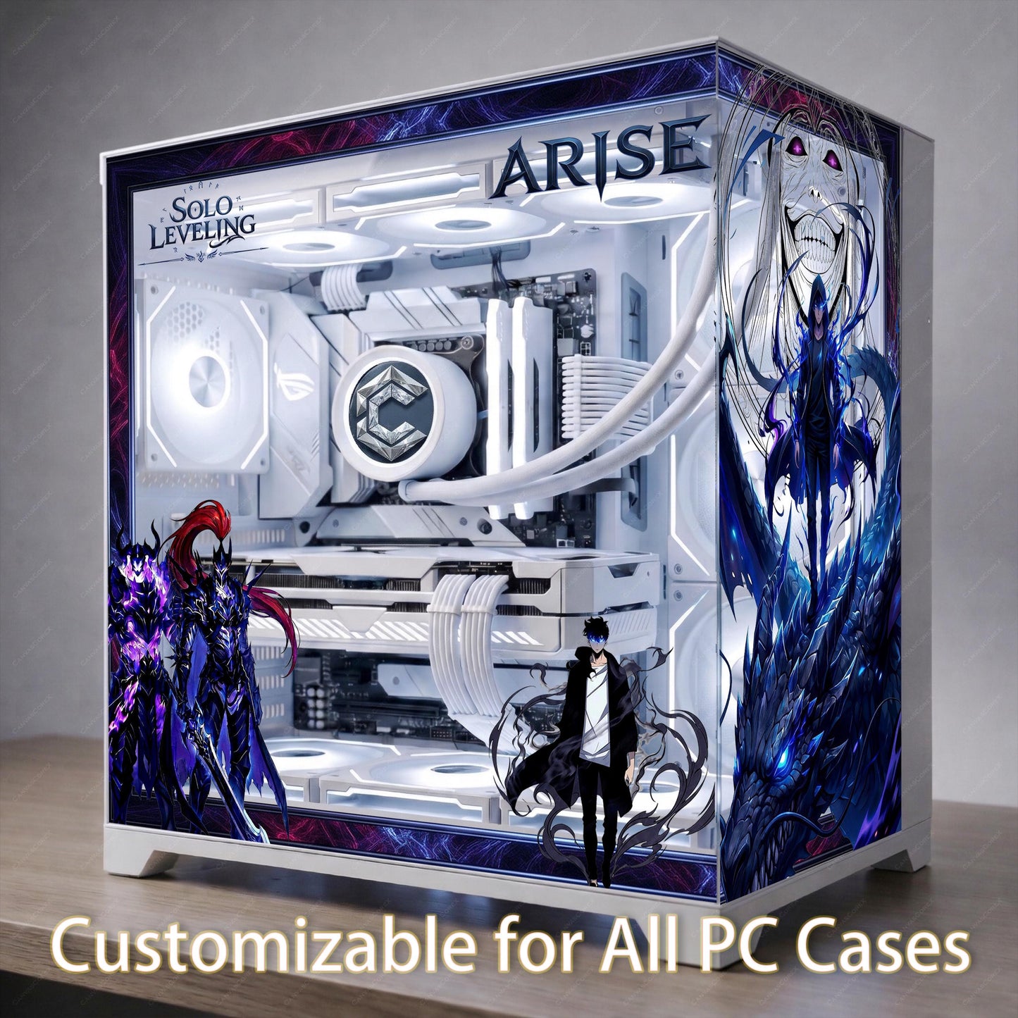 Shadow Summoner PC Case Skin | Level Up Anime Gaming Mod Decal | Dark Fantasy RGB Build Aesthetic | Static Cling ATX Tower Wrap