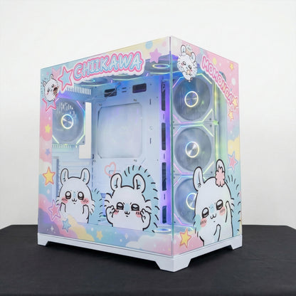 Kawaii Pastel Anime PC Case Wrap | Adhesive-Free Tempered Glass Skin