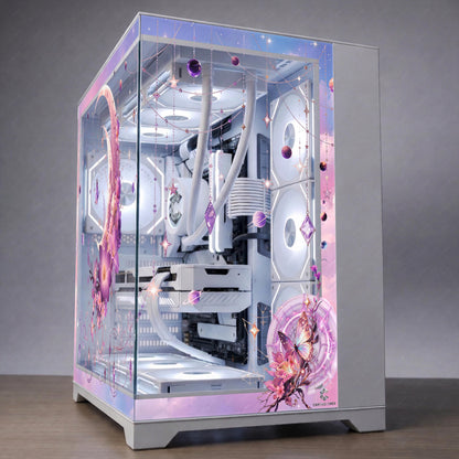 Celestial Moon & Purple Floral PC Case Skin - Magical Ethereal Static Cling Decal - Butterfly PC Decor - Reusable No-Residue Glass Wrap