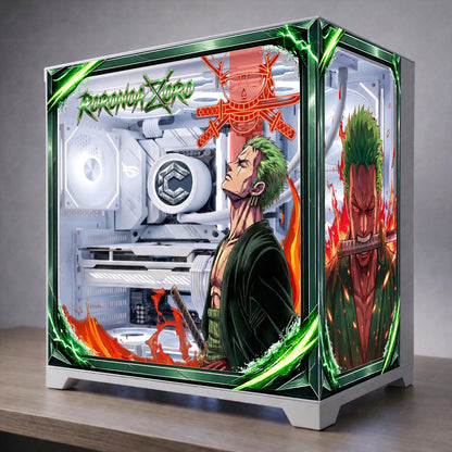 Roronoa Zoro One Piece PC Case Skin - Anime Static Cling Decal for Lian Li O11 Hyte Y70 Y60 - Reusable No-Residue Glass Wrap