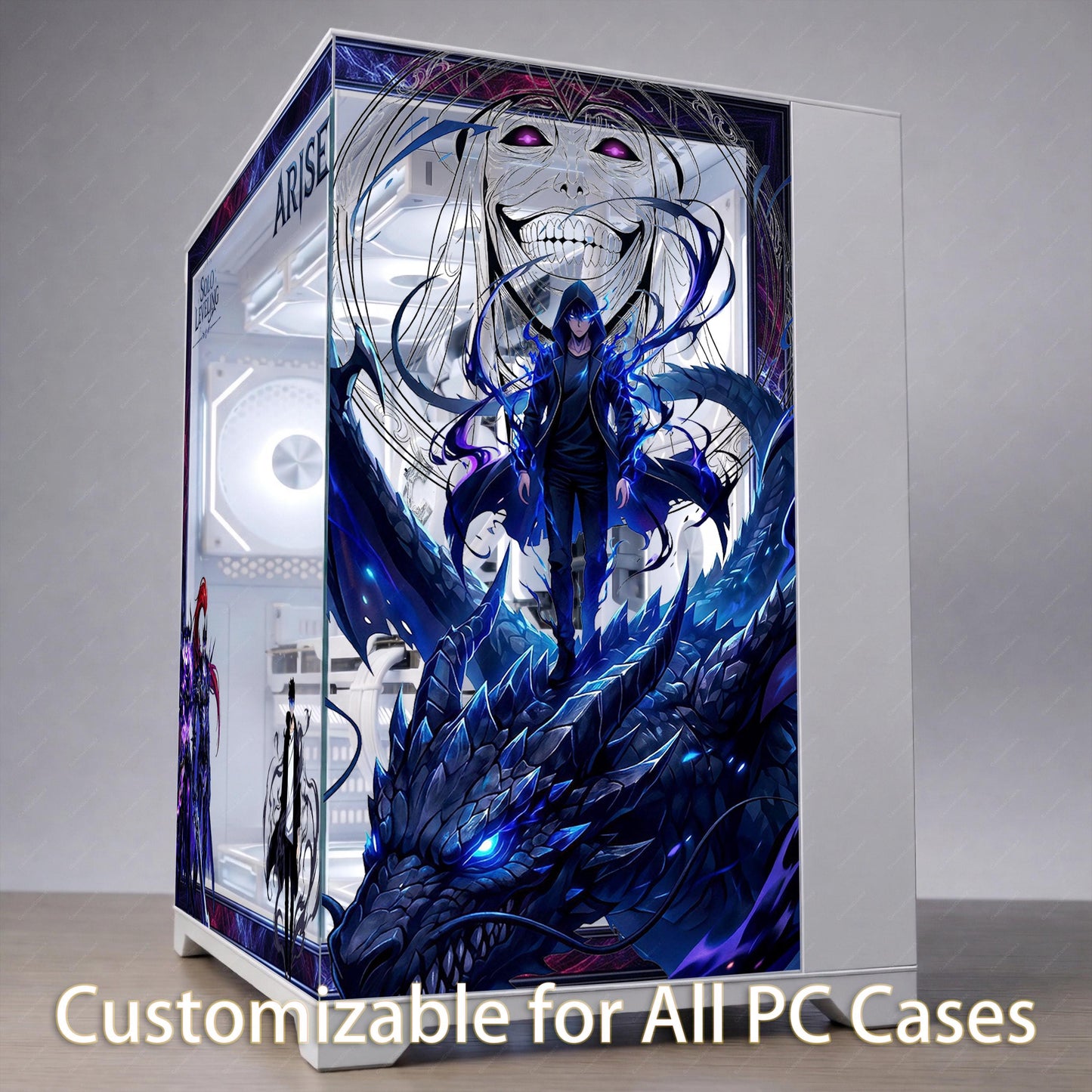Shadow Summoner PC Case Skin | Level Up Anime Gaming Mod Decal | Dark Fantasy RGB Build Aesthetic | Static Cling ATX Tower Wrap