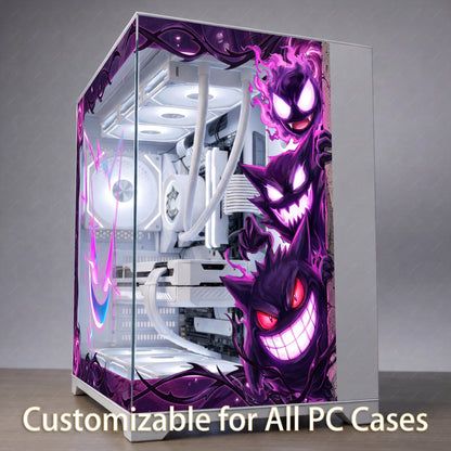 Ghost Anime Monster PC Case Skin - Custom Fit For ANY PC - Neon Purple Gaming Setup Decor - Reusable Static Cling Decal - Spooky Glass Wrap