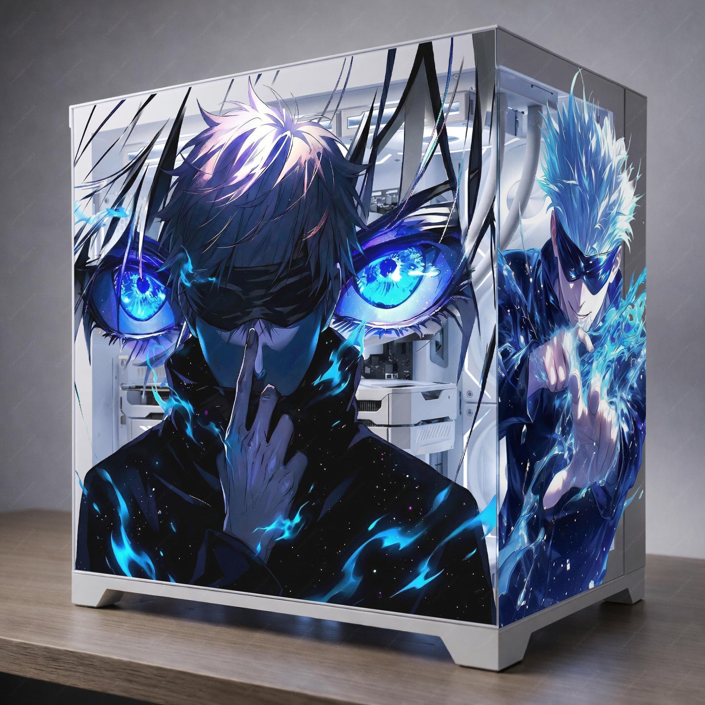 Mystic Sorcerer Anime-Style PC Case Glass Panel Skin | Custom Cling Decal | Purple Energy Aura Gaming PC Mod | Reusable No-Residue Film
