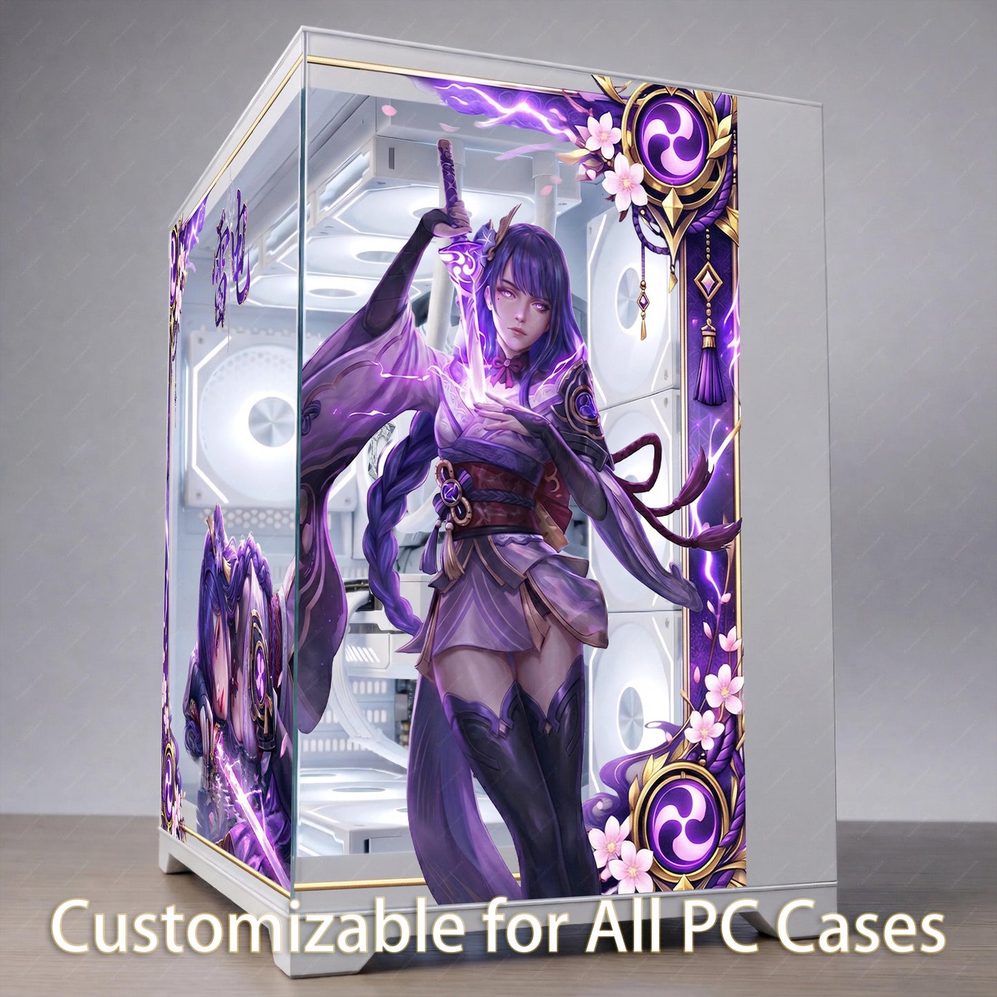 Raiden Shogun PC Case Glass Skin – Tempered Glass Panel Skin – Anime PC Case Skin - Gamer Gift