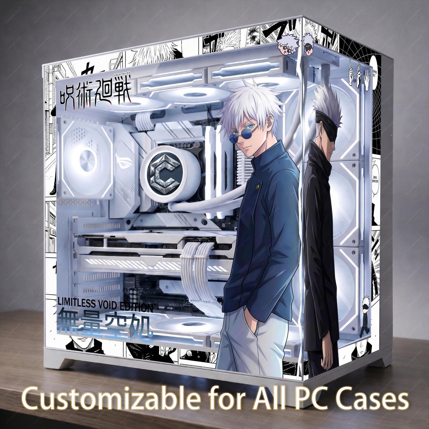 Anime Sorcerer PC Case Skin – Mystic Energy Aura Decal for PC – Manga Void Style Gaming PC Decor – Reusable No-Residue Wrap