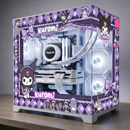 Kuromi PC Case Skin – Static Cling Glass Skin – Tempered Glass Wrap – Kawaii Purple Gaming Setup Decor – Custom Size