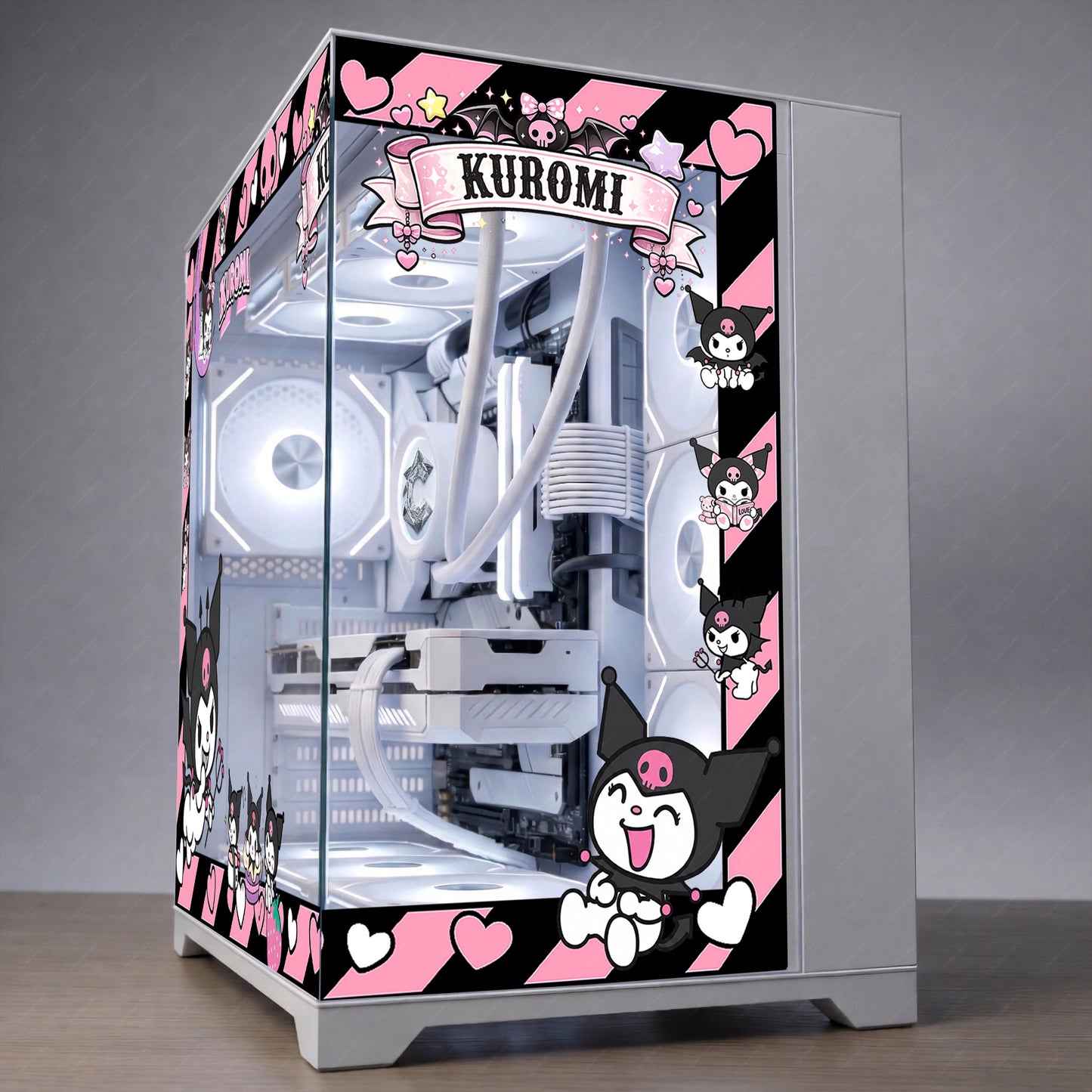 Kuromi Custom PC Case Skin - Pink & Black Anime Aesthetic PC Skin - Desktop Decor - Non-Adhesive Vinyl Decal