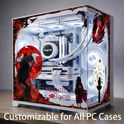 Rogue Ninja Raven PC Skin | Red Moon Anime Aesthetic | Dark Fantasy Static Cling | Black and Red Gaming Setup | Custom Glass Decal