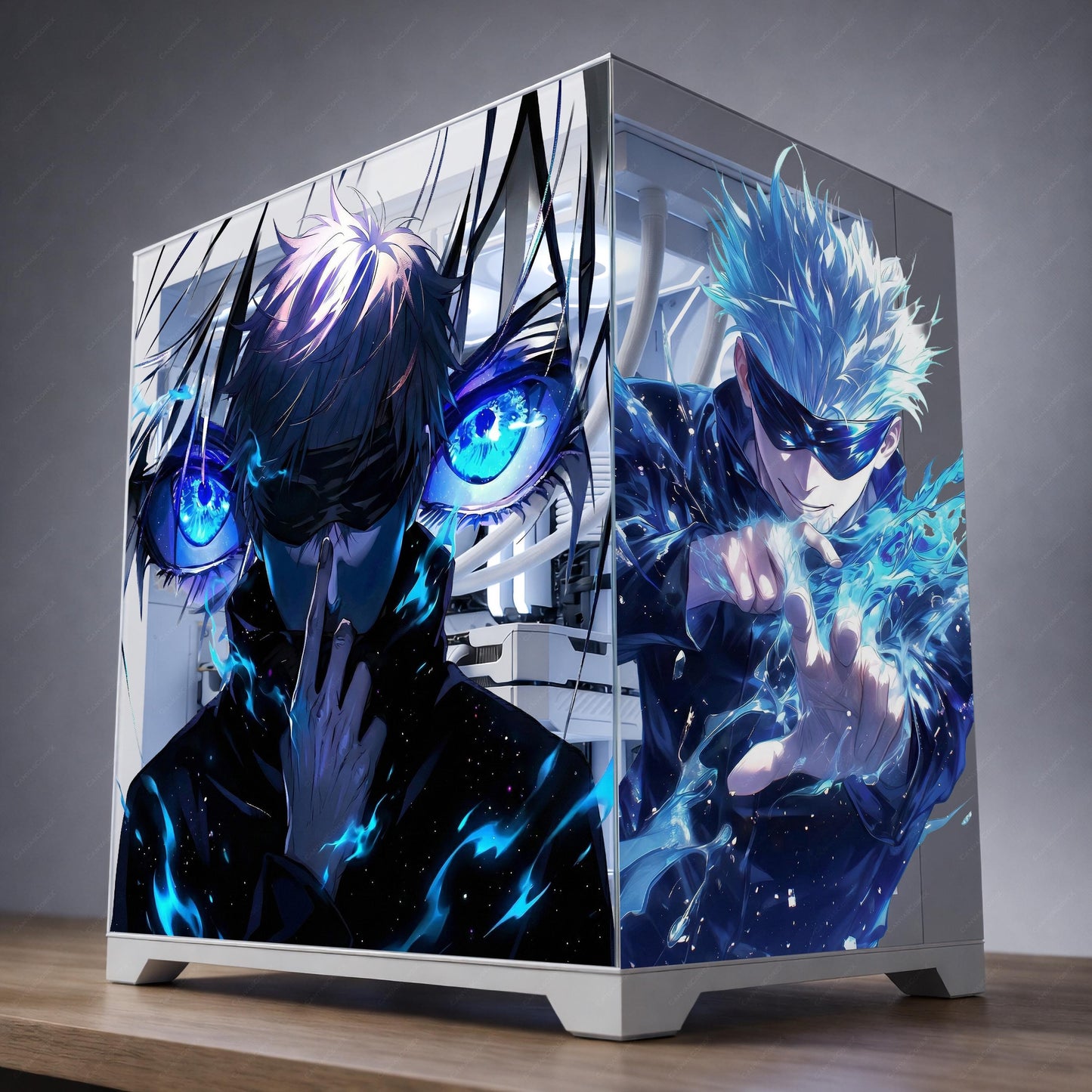 Mystic Sorcerer Anime-Style PC Case Glass Panel Skin | Custom Cling Decal | Purple Energy Aura Gaming PC Mod | Reusable No-Residue Film