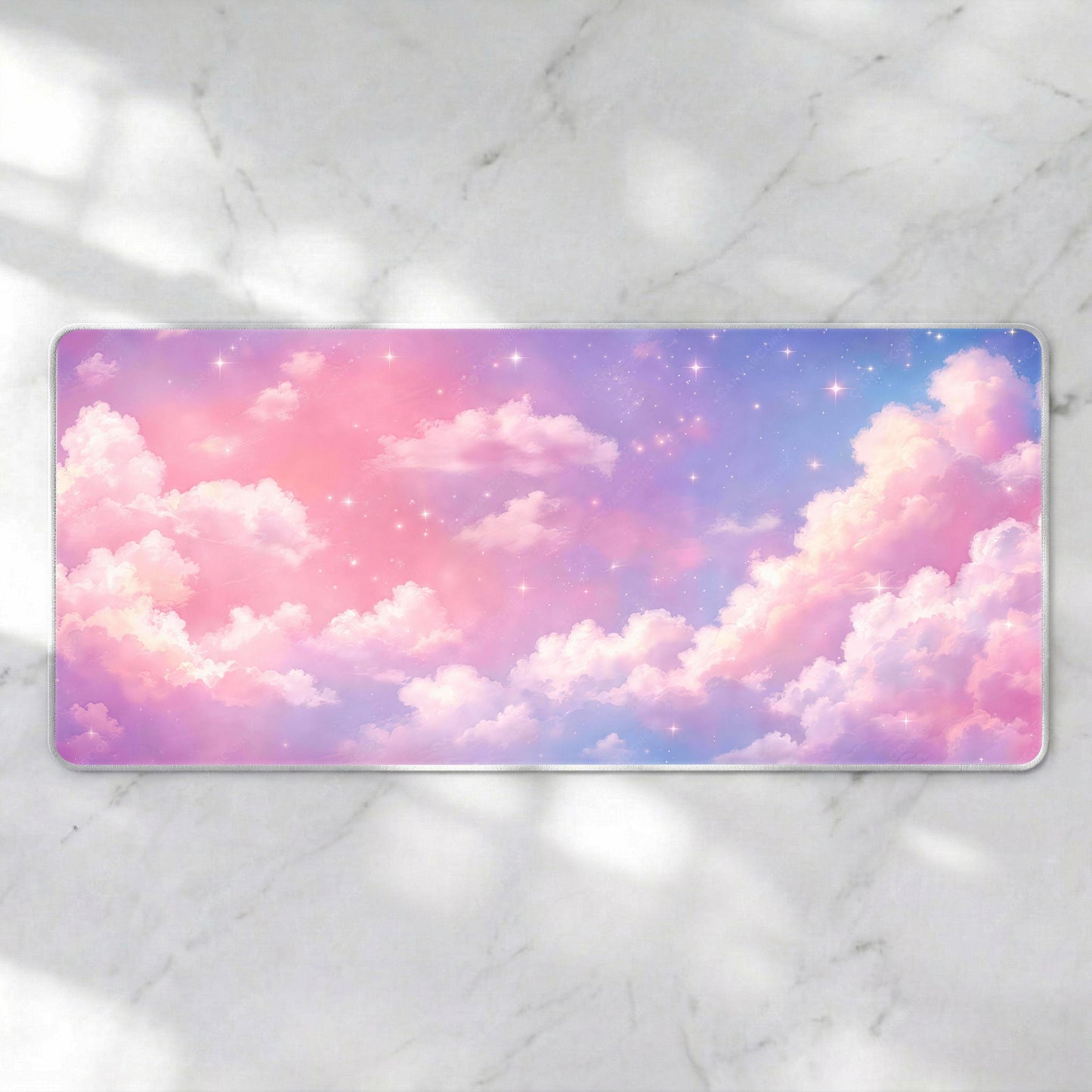 Pink Cloud Aesthetic Desk Mat, Dreamy Pastel Sky Mousepad, Kawaii Purple Sunset Deskpad, Premium 4mm XL Gaming Mat