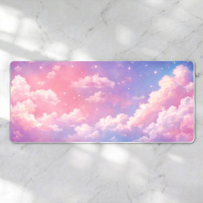 Pink Cloud Aesthetic Desk Mat, Dreamy Pastel Sky Mousepad, Kawaii Purple Sunset Deskpad, Premium 4mm XL Gaming Mat