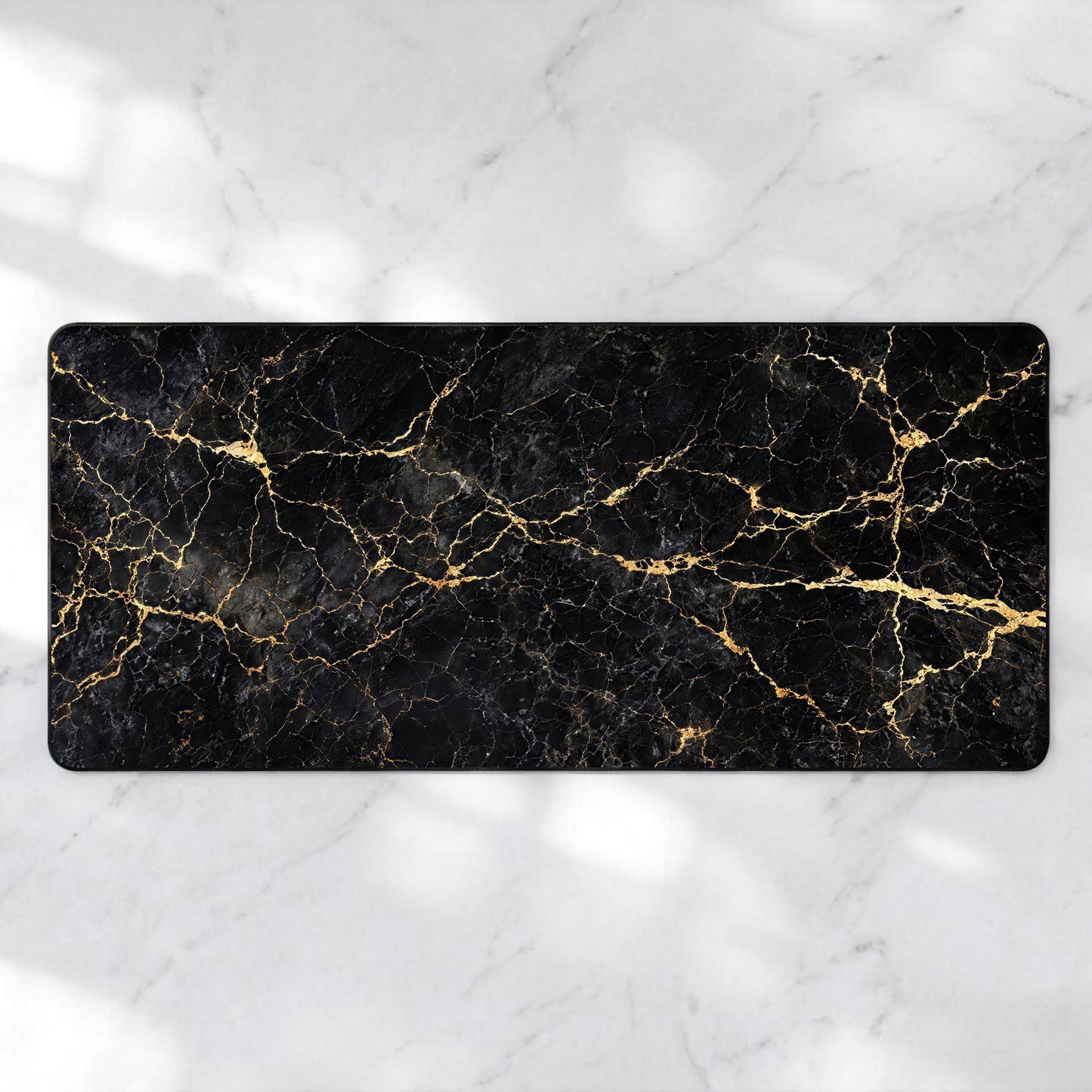 Luxury Black Marble Desk Mat, Gold Vein Kintsugi XL Mousepad, Minimalist Executive Deskpad, Dark Aesthetic Office Decor, Premium Thickness