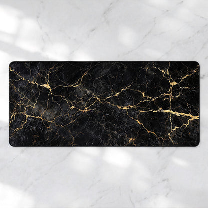 Luxury Black Marble Desk Mat, Gold Vein Kintsugi XL Mousepad, Minimalist Executive Deskpad, Dark Aesthetic Office Decor, Premium Thickness