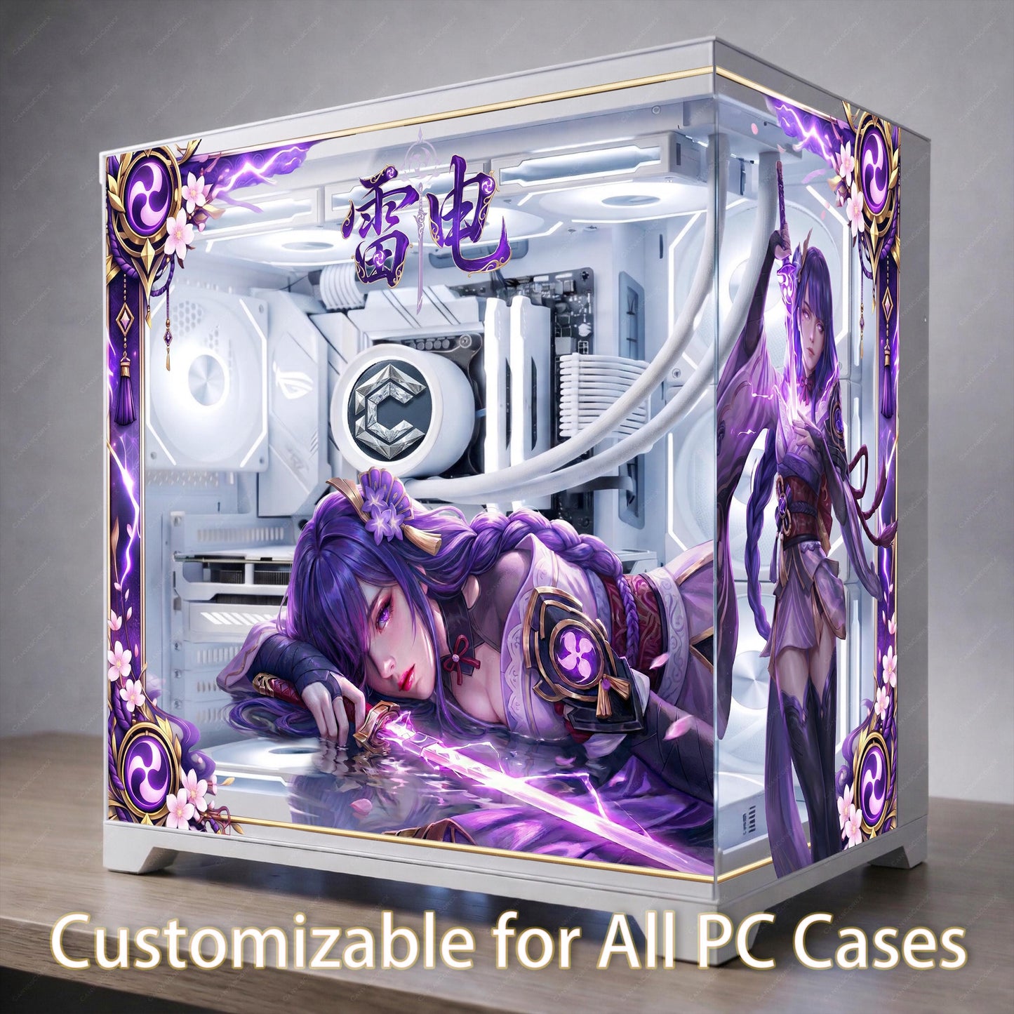 Raiden Shogun PC Case Glass Skin – Tempered Glass Panel Skin – Anime PC Case Skin - Gamer Gift