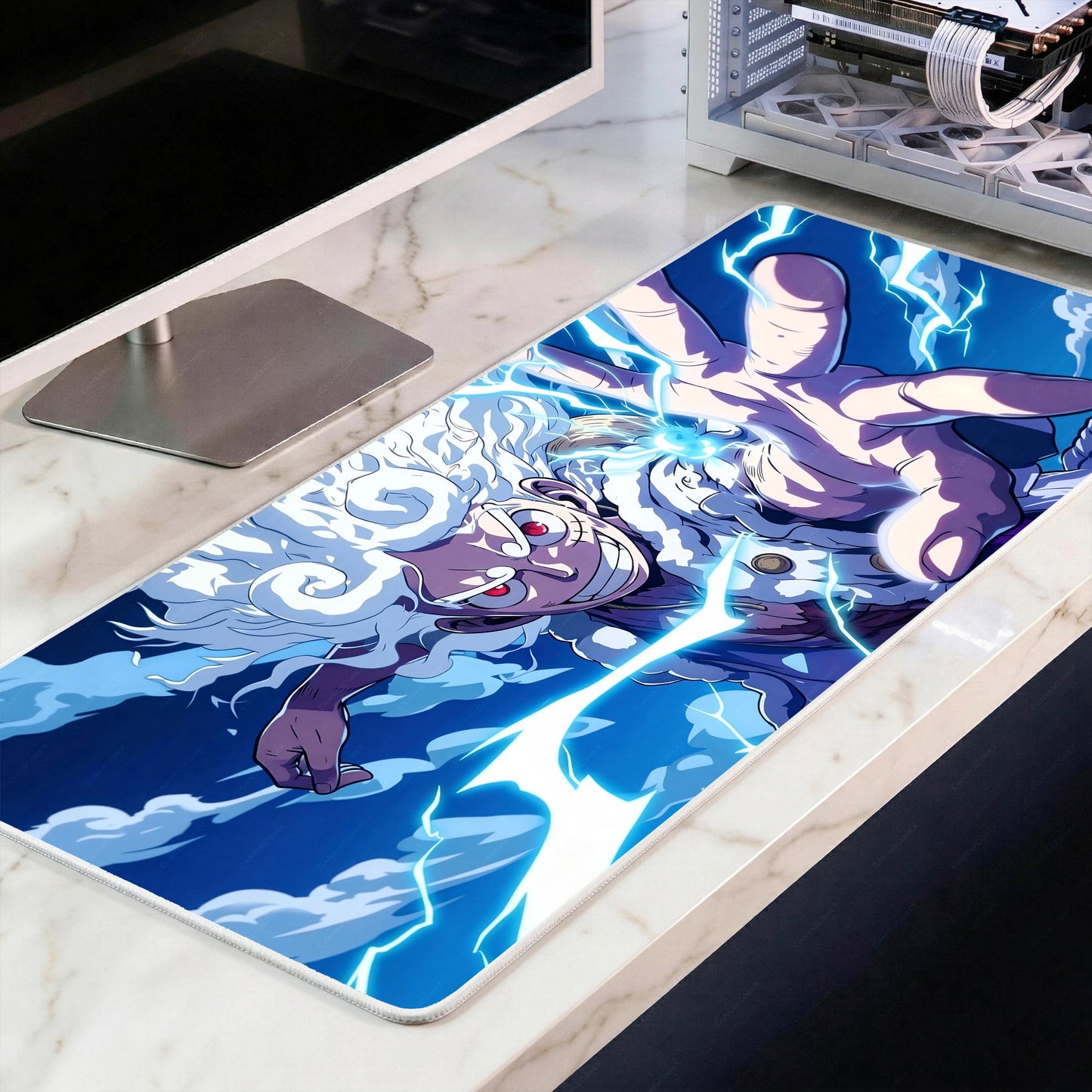 Gear 5 Luffy Desk Mat, Sun God Nika Extended Mousepad, Anime Lightning Deskpad, Premium 4mm One Piece XL Gaming Mat, Free US Shipping