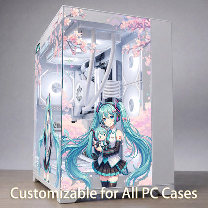 Hatsune Miku PC Case Skin – Static Cling Glass Skin – Tempered Glass Wrap – RGB Compatible – Kawaii Anime Gaming Setup – Custom Size