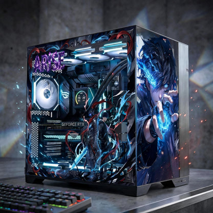 Blue Aura Assassin PC Skin | Dark Anime Gaming Setup Decal | Reusable Static Cling Case Wrap | Dark Fantasy Computer Sticker
