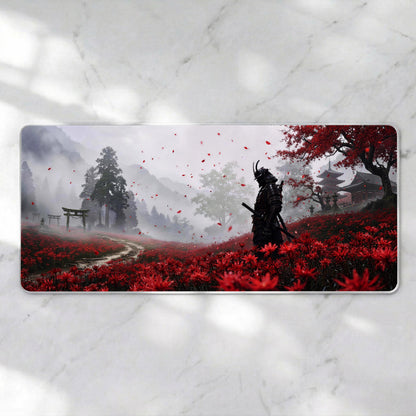 Japanese Samurai Desk Mat, Red Spider Lily Mousepad, Dark Ronin XL Deskpad, Feudal Japan Gaming Mat, Cinematic Aesthetic, 4mm Thick