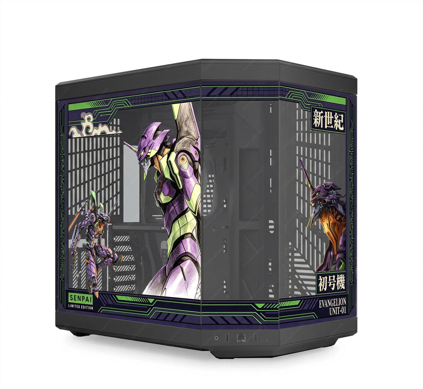 Evangelion Unit-01 PC Case Skin - EVA-01 Mecha Anime Static Cling Decal for Hyte Y70 Y60 Lian Li O11 - Purple & Green Gaming PC Decor