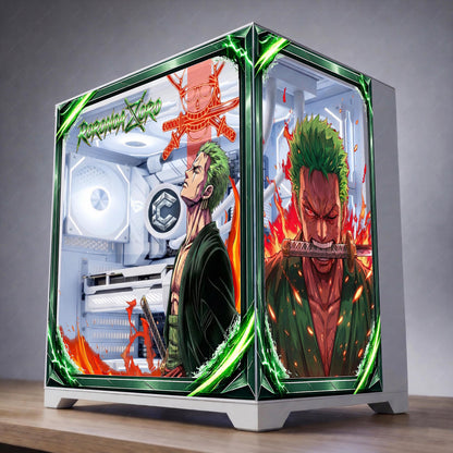 Roronoa Zoro One Piece PC Case Skin - Anime Static Cling Decal for Lian Li O11 Hyte Y70 Y60 - Reusable No-Residue Glass Wrap