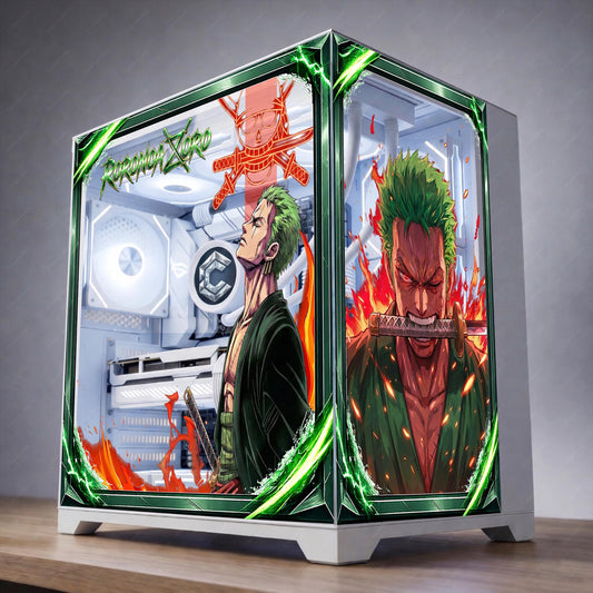 Roronoa Zoro One Piece PC Case Skin - Anime Static Cling Decal for Lian Li O11 Hyte Y70 Y60 - Reusable No-Residue Glass Wrap