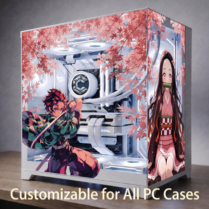 Demon Anime PC Case Skin | Brother & Sister Water Fire Wrap | Custom Fit Reusable Decal | Pink Aesthetic Gaming Setup Decor