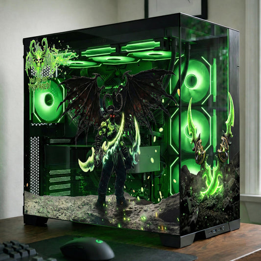 Illidan PC Case Skin – Static Cling Glass Skin – Tempered Glass Wrap – Demon Hunter Gaming Setup – Custom Size