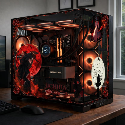 Rogue Ninja Raven PC Skin | Red Moon Anime Aesthetic | Dark Fantasy Static Cling | Black and Red Gaming Setup | Custom Glass Decal