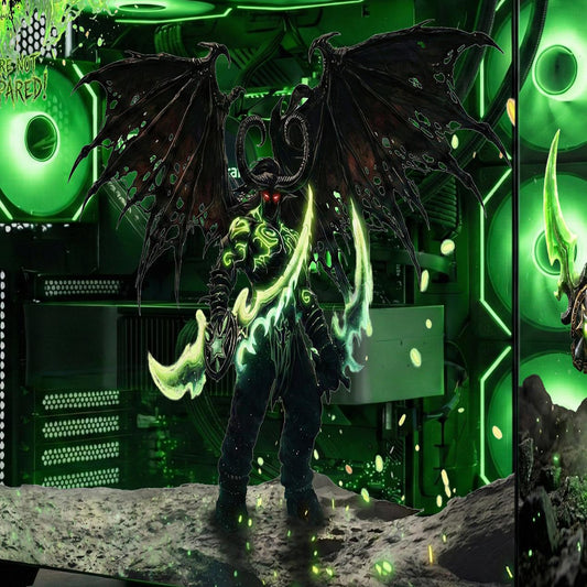 Illidan PC Case Skin – Static Cling Glass Skin – Tempered Glass Wrap – Demon Hunter Gaming Setup – Custom Size
