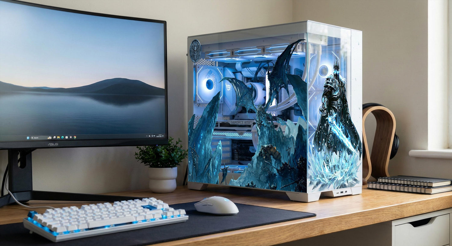 Frost Dragon PC Case Skin – Static Cling Glass Skin – Tempered Glass Wrap – RGB Compatible – Fantasy Gaming Setup Decor