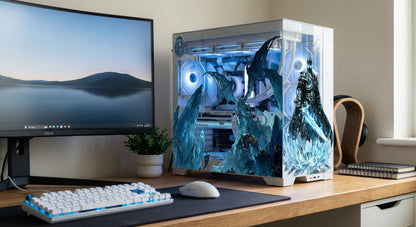 Frost Dragon PC Case Skin – Static Cling Glass Skin – Tempered Glass Wrap – RGB Compatible – Fantasy Gaming Setup Decor