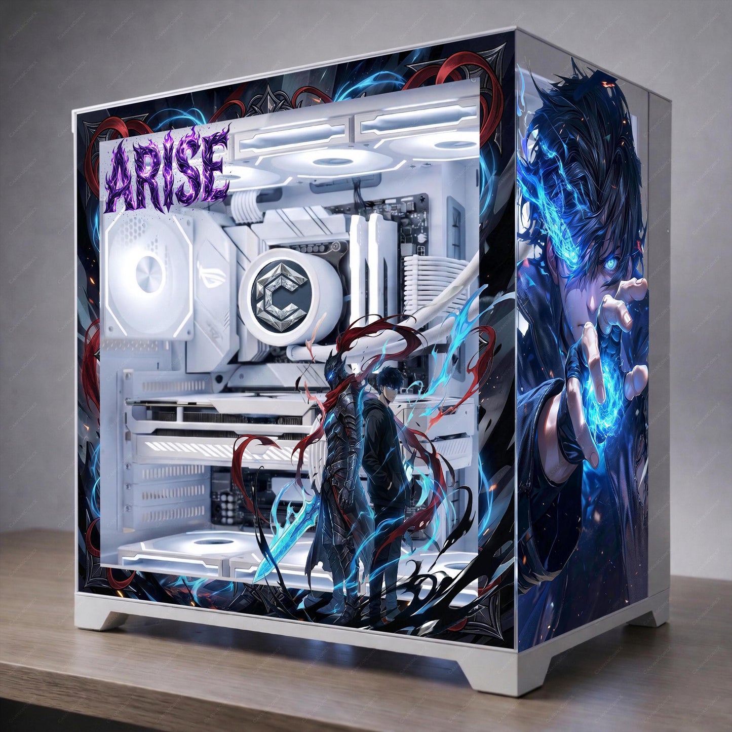 Blue Aura Assassin PC Skin | Dark Anime Gaming Setup Decal | Reusable Static Cling Case Wrap | Dark Fantasy Computer Sticker