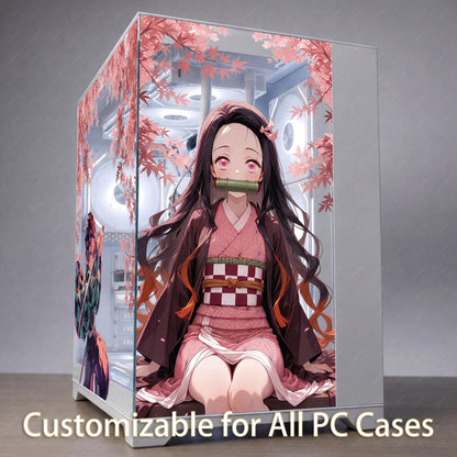 Demon Anime PC Case Skin | Brother & Sister Water Fire Wrap | Custom Fit Reusable Decal | Pink Aesthetic Gaming Setup Decor