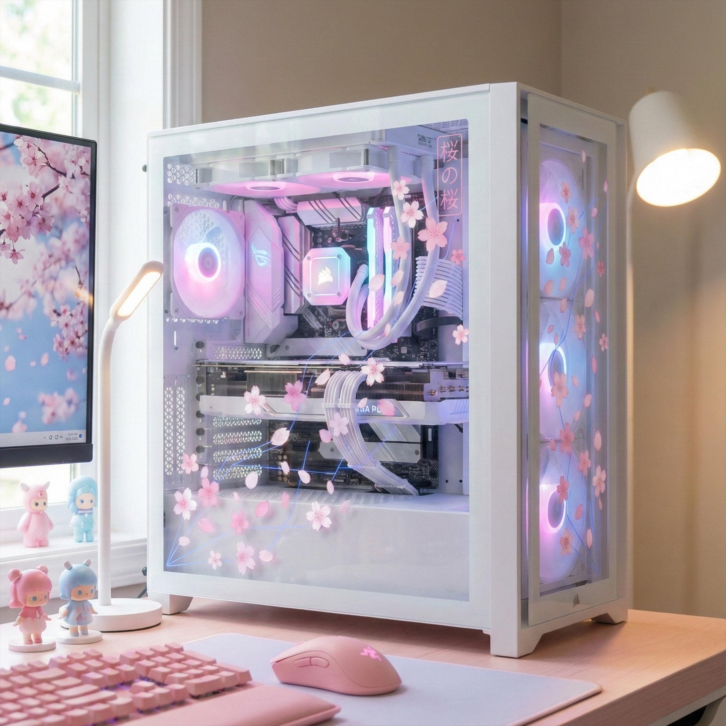 Cyber Sakura PC Case Skin | Cherry Blossom Static Cling for Glass Panel | Anime Gaming Setup Decor | Custom Sizes
