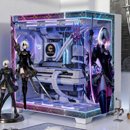 NieR Automata 2B PC Case Skin - Yorha Android Static Cling Decal - Cyberpunk Gaming PC Decor - Reusable No-Residue Glass Wrap - Anime PC Mod