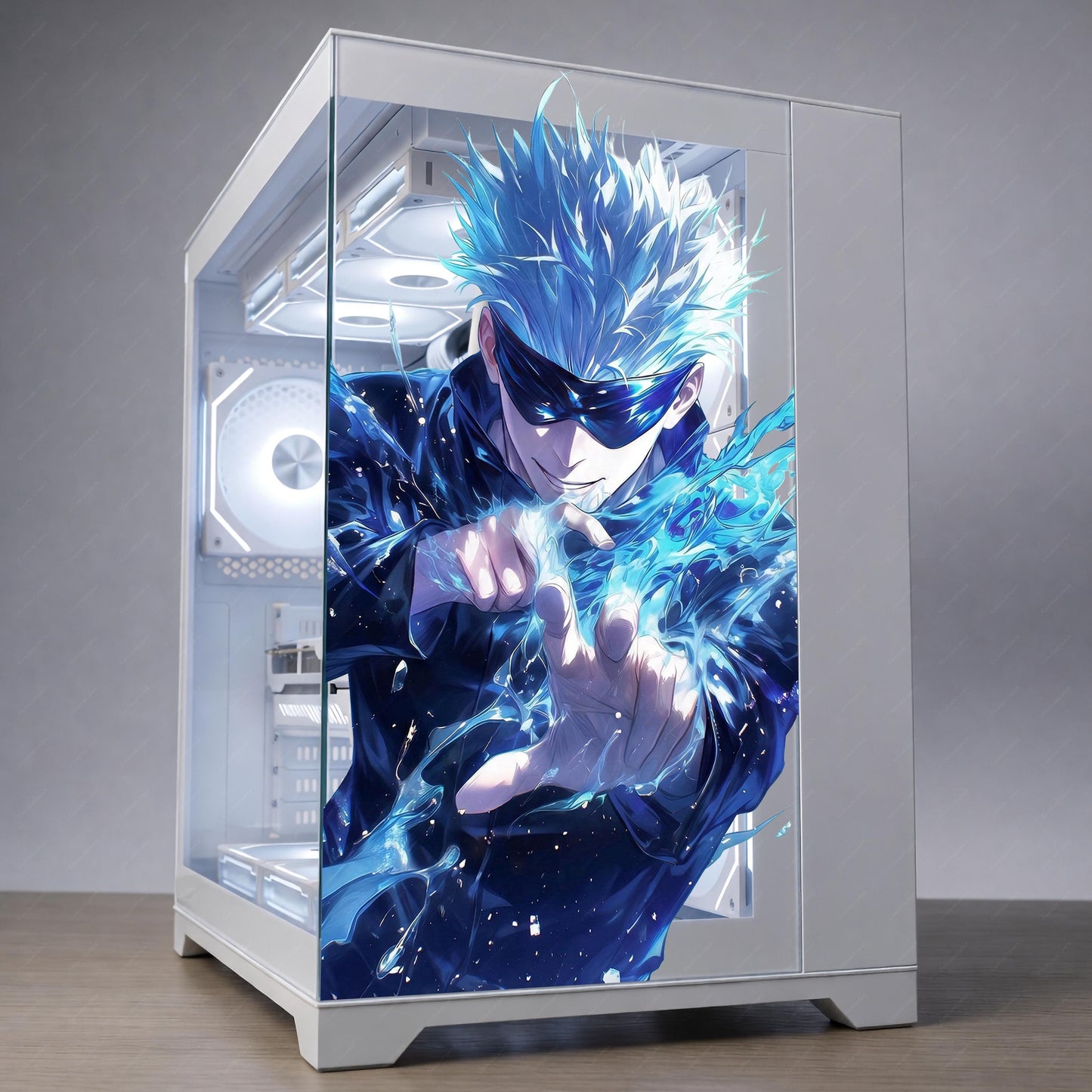 Mystic Sorcerer Anime-Style PC Case Glass Panel Skin | Custom Cling Decal | Purple Energy Aura Gaming PC Mod | Reusable No-Residue Film
