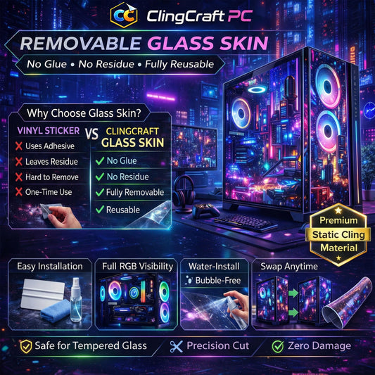 Custom PC Case Skin – Static Cling Glass Skin – Personalized Tempered Glass Wrap – RGB Compatible – Upload Your Design