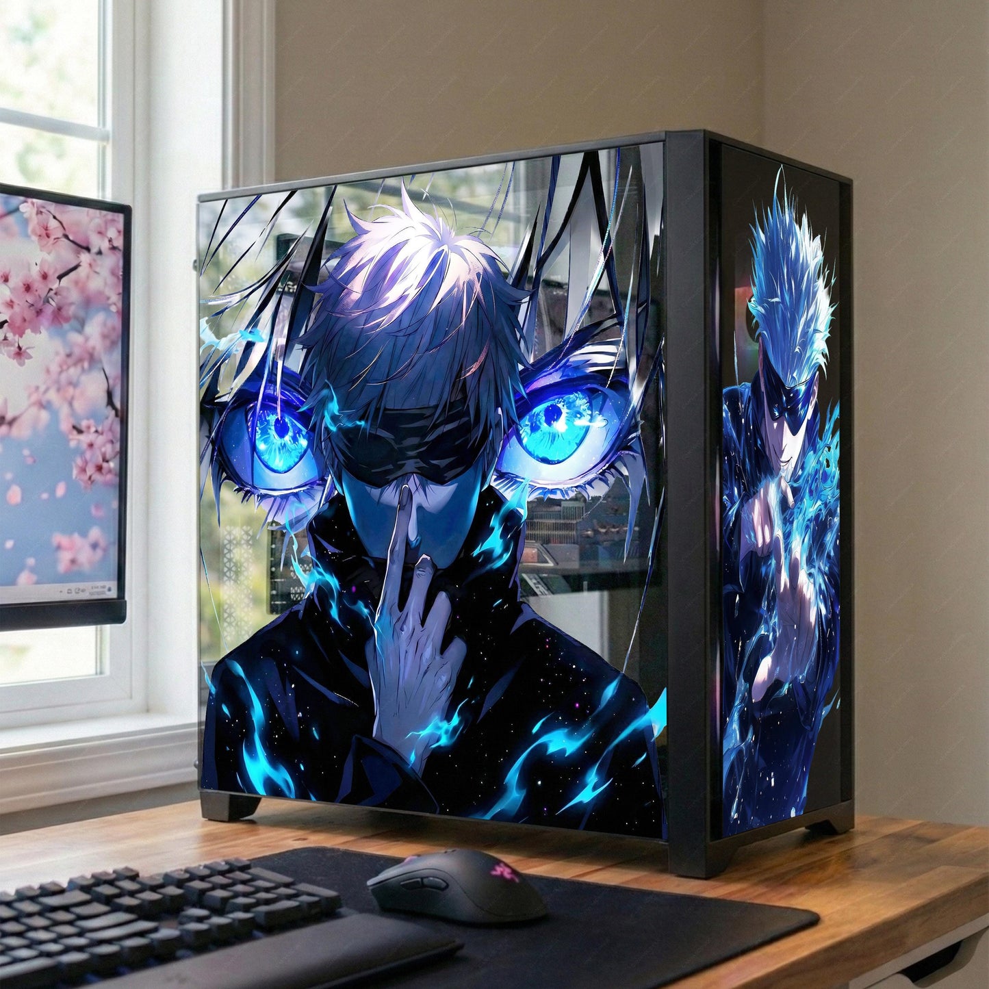 Mystic Sorcerer Anime-Style PC Case Glass Panel Skin | Custom Cling Decal | Purple Energy Aura Gaming PC Mod | Reusable No-Residue Film