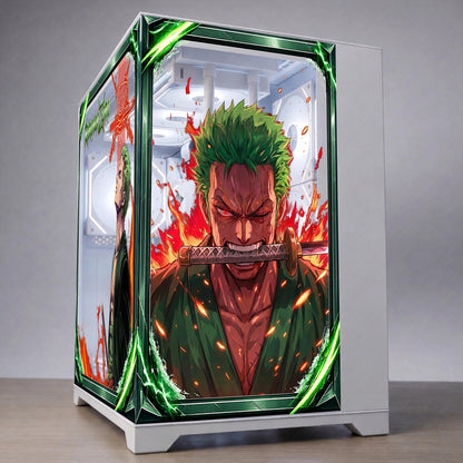 Roronoa Zoro One Piece PC Case Skin - Anime Static Cling Decal for Lian Li O11 Hyte Y70 Y60 - Reusable No-Residue Glass Wrap