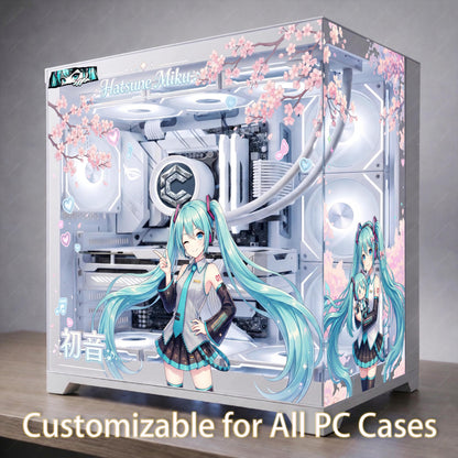 Hatsune Miku PC Case Skin – Static Cling Glass Skin – Tempered Glass Wrap – RGB Compatible – Kawaii Anime Gaming Setup – Custom Size