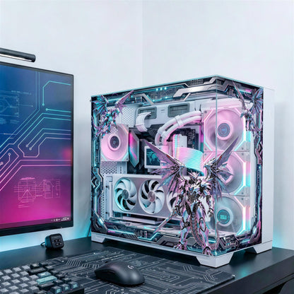 Cyber Dragon PC Case Skin - Custom Fit For ANY PC - Mecha Cyberpunk Gaming Setup Decor - Reusable Static Cling Decal - Sci-Fi Glass Wrap