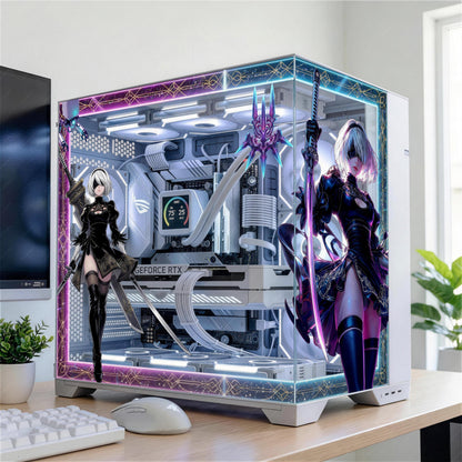 NieR Automata 2B PC Case Skin - Yorha Android Static Cling Decal - Cyberpunk Gaming PC Decor - Reusable No-Residue Glass Wrap - Anime PC Mod