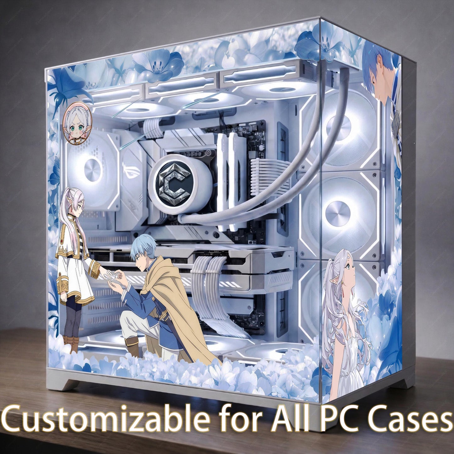 Frieren and Himmel PC Skin - Blue Moonweed Anime Case Wrap for PC - Custom Static Cling PC Decor - Hero Himmel Ring Proposal
