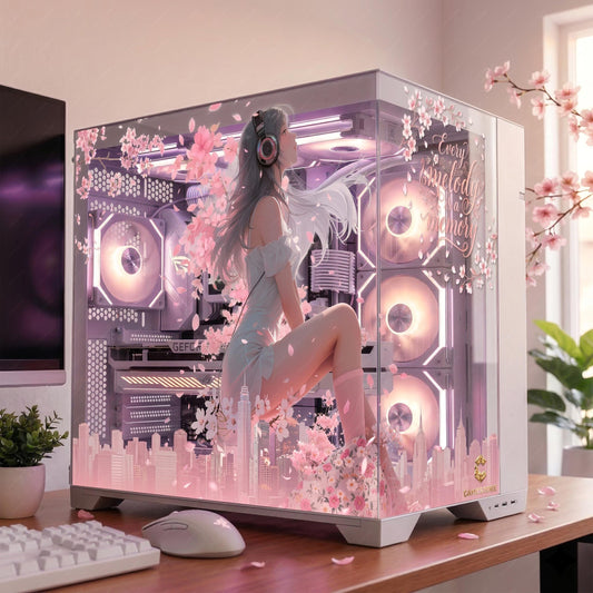 Sakura PC Case Skin | Anime Girl PC Glass Panel Decal | Pink Aesthetic Gaming Setup | Custom Static Cling Cover | Cute PC Mod