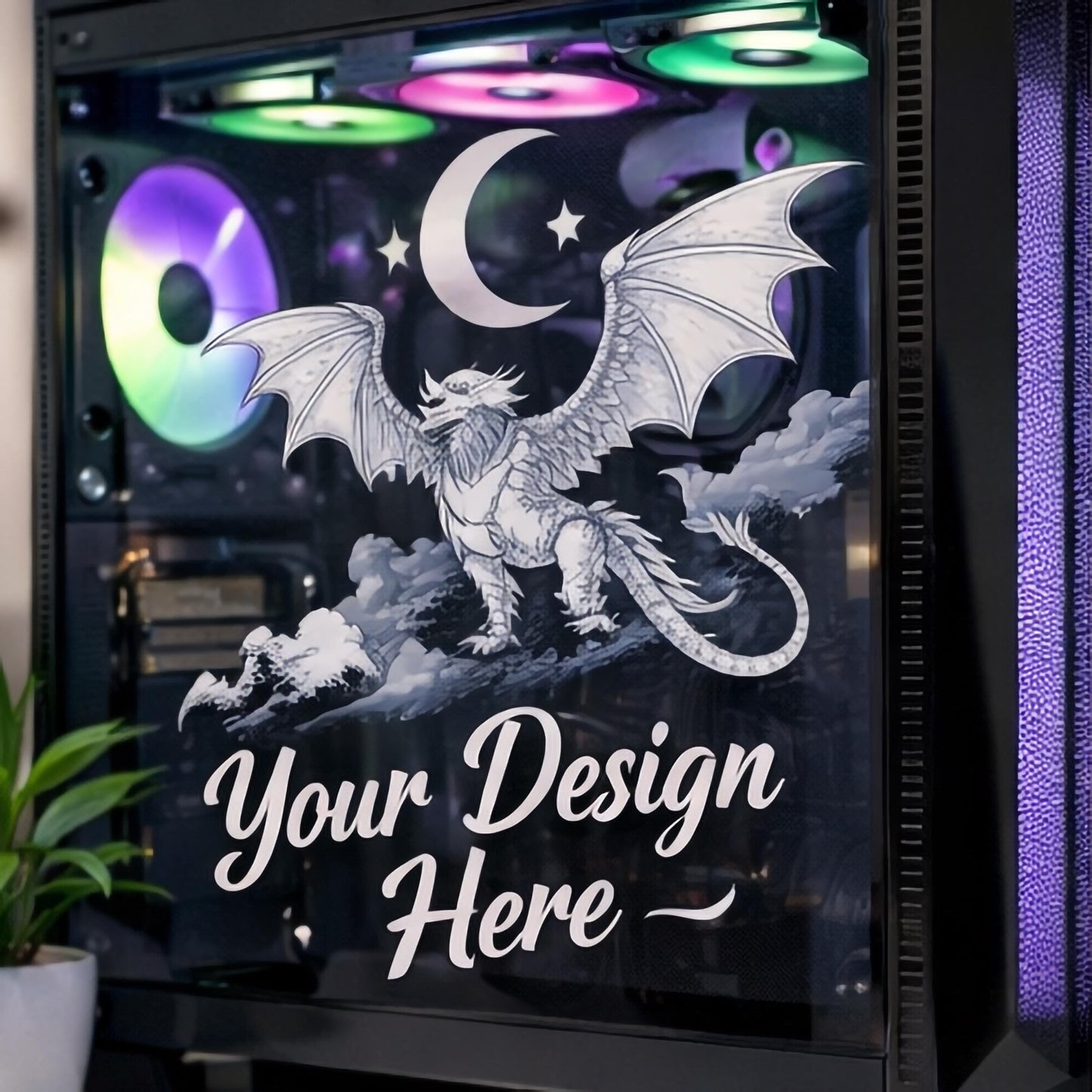 Custom PC Case Skin | Your Image Here | Personalized Static Cling for Tempered Glass | Reusable Computer Decal | Gaming Setup Accessories