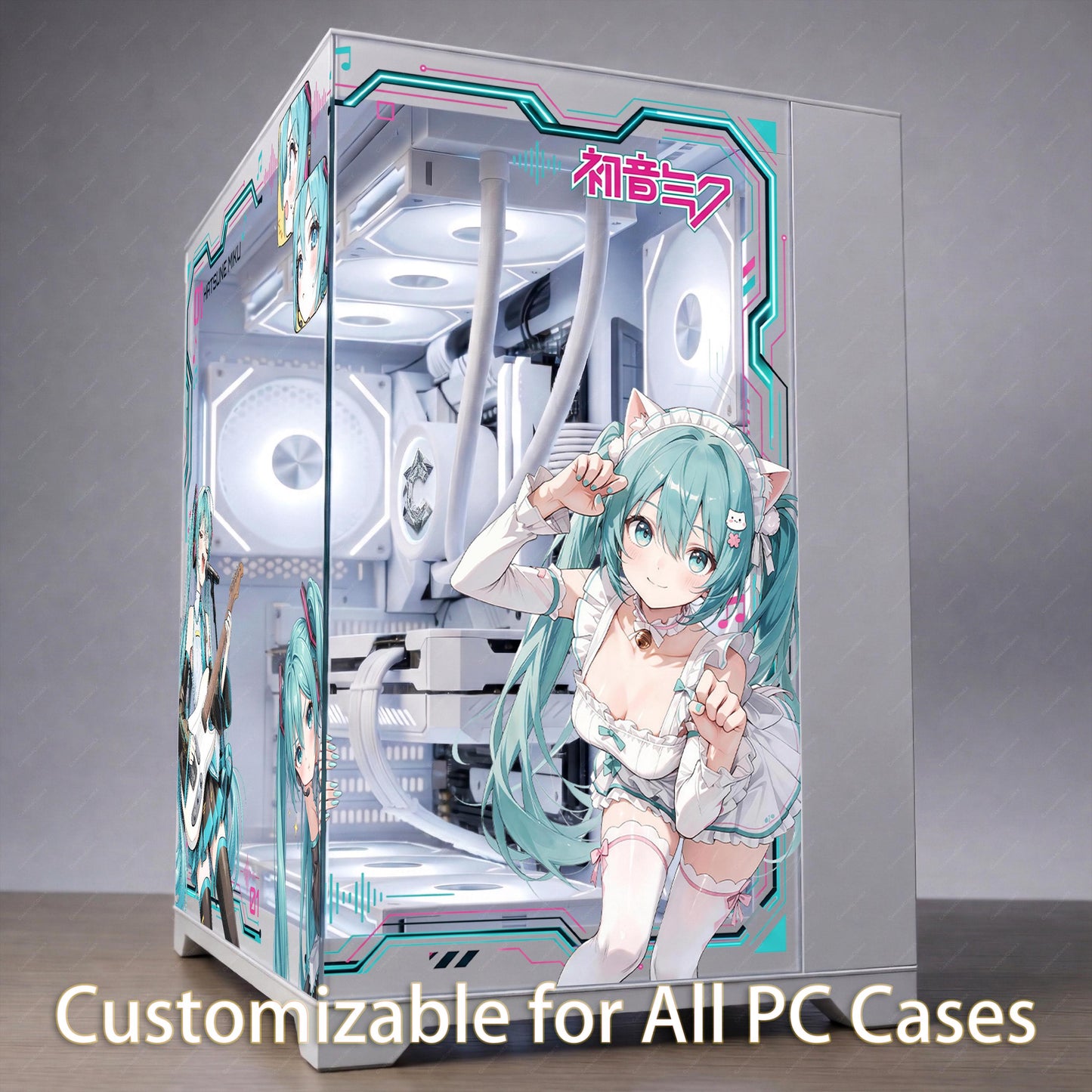 Hatsune Miku PC Case Skin - Custom Fit For ANY PC - Kawaii Vocaloid Anime Gaming Setup Decor - Reusable Static Cling Decal - No Residue Wrap
